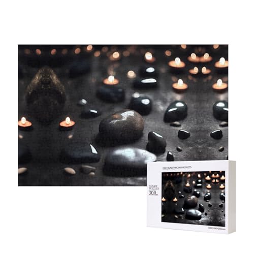 Black Mystery Heart Stone Puzzles 300 Teile für Puzzle, Holzpuzzle für Familie, Freunde, Heimdekoration, Wandkunst, 15,7 x 27,9 cm von PHAYAH