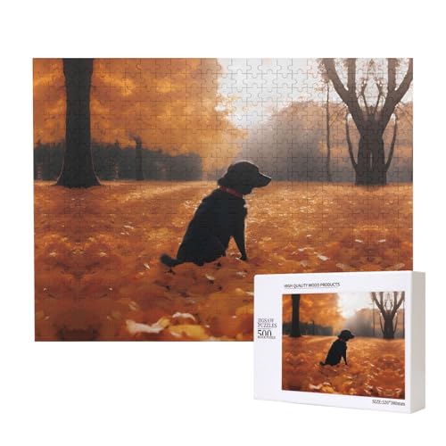 Blätter mit Hunden, Puzzle, Holzpuzzle für Familie, Freunde, Heimdekoration, Wandkunst, 20,4 x 38,1 cm, 500 Teile von PHAYAH