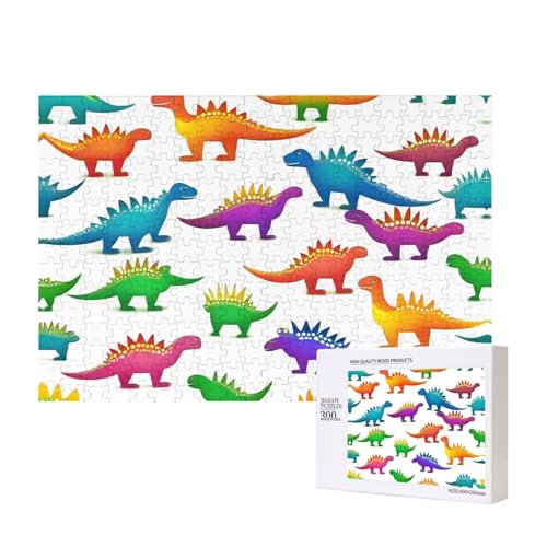 Bunte Dinosaurier-Puzzle, 300 Teile, für Puzzle, Holzpuzzle für Familie, Freunde, Heimdekoration, Wandkunst, 39 x 27 cm von PHAYAH