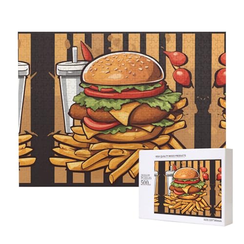 Cartoon übergroße Burger-Puzzle, 500 Teile, für Puzzle, Holzpuzzle für Familie, Freunde, Heimdekoration, Wandkunst, 20,4 x 38,1 cm von PHAYAH