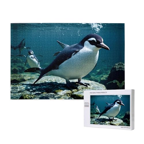 Cooles Fisch-Pinguin-Puzzle, 1000 Teile für Puzzle, Holzpuzzle für Familie, Freunde, Heimdekoration, Wandkunst, 75 x 50 cm von PHAYAH