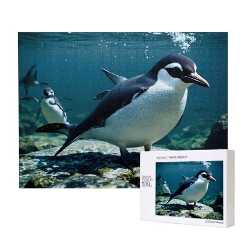 Cooles Fisch-Pinguin-Puzzle, 500 Teile für Puzzle, Holzpuzzle für Familie, Freunde, Heimdekoration, Wandkunst, 50 x 38 cm von PHAYAH