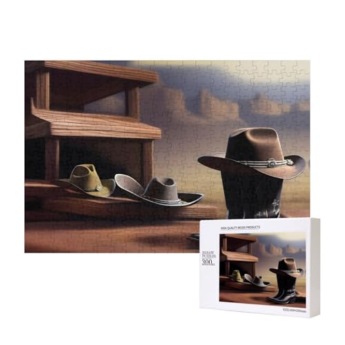 Cowboyhut- und Stiefel-Puzzle, 300 Teile, für Puzzle, Holzpuzzle für Familie, Freunde, Heimdekoration, Wandkunst, 39 x 28 cm von PHAYAH