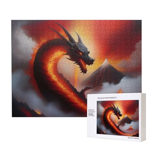 Dragon On Vulcano Puzzles 500 Teile für Puzzle Holzpuzzle für Familie Freund Home Decor Wandkunst 50,4 x 38,1 cm von PHAYAH