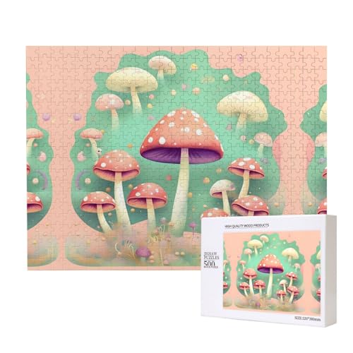 Dream Mushroom Puzzles 500 Teile für Puzzle, Holzpuzzle für Familie, Freunde, Heimdekoration, Wandkunst, 20,4 x 38,1 cm von PHAYAH