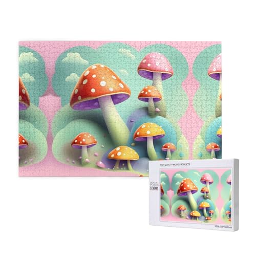 Dreamy Little Mushroom Puzzles 1000 Teile für Puzzle, Holzpuzzle für Familie, Freunde, Heimdekoration, Wandkunst, 29,5 x 50 cm von PHAYAH