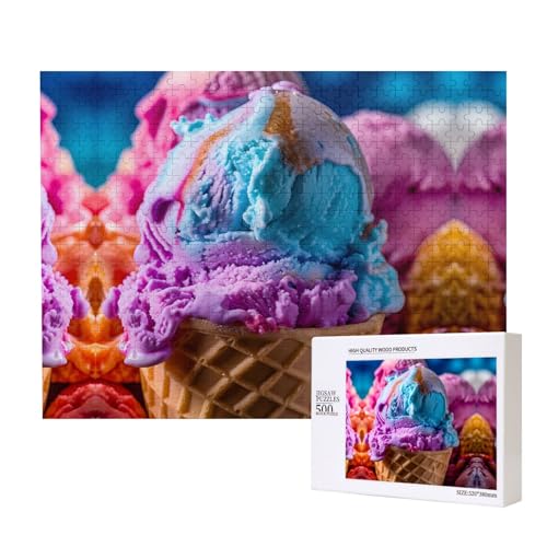 Eiscreme-Puzzle, 500 Teile für Puzzle, Holzpuzzle für Familie, Freunde, Heimdekoration, Wandkunst, 50,4 x 38,1 cm von PHAYAH