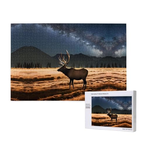 Elch in The Meadow Puzzles 1000 Teile für Puzzle Holzpuzzle für Familie Freund Home Decor Wandkunst 29,5 x 50 cm von PHAYAH