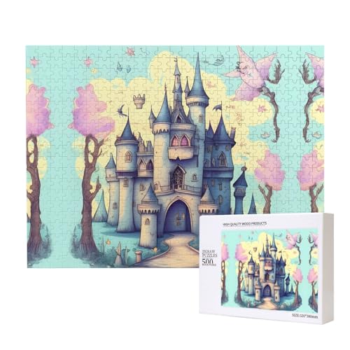 Fairytale Castle Puzzles 500 Teile für Puzzle, Holzpuzzle für Familie, Freunde, Heimdekoration, Wandkunst, 20,4 x 38,1 cm von PHAYAH