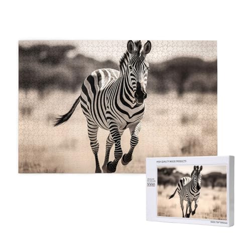 Galoppierendes Zebra-Puzzle, 1000 Teile für Puzzle, Holzpuzzle für Familie, Freunde, Heimdekoration, Wandkunst, 75 x 50 cm von PHAYAH