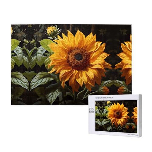 Gelbe Sonnenblume auf braunem Hintergrund, Puzzle, 1000 Teile für Puzzle, Holzpuzzle für Familie, Freunde, Heimdekoration, Wandkunst, 29,5 x 50 cm von PHAYAH