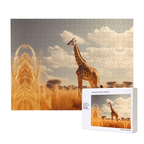 Giraffen-Puzzle, 500 Teile für Puzzle, Holzpuzzle für Familie, Freunde, Heimdekoration, Wandkunst, 50,4 x 38,1 cm von PHAYAH