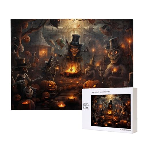 Halloween-Party-Puzzle, 500 Teile, für Puzzle, Holzpuzzle für Familie, Freunde, Heimdekoration, Wandkunst, 500 x 38 cm von PHAYAH