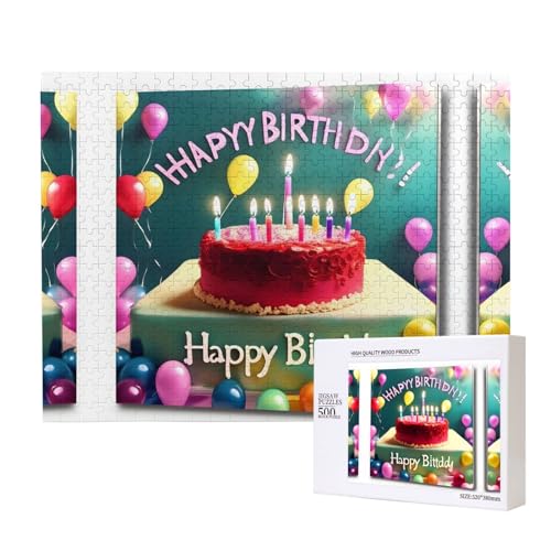 Happy Birthday Schöne Puzzles für Puzzle, Holzpuzzle für Familie, Freunde, Heimdekoration, Wandkunst, 20,4 x 38,1 cm, 500 Teile von PHAYAH