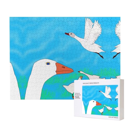 Happy White Goose Puzzles 500 Teile für Puzzle, Holzpuzzle für Familie, Freunde, Heimdekoration, Wandkunst, 20,4 x 38,1 cm von PHAYAH