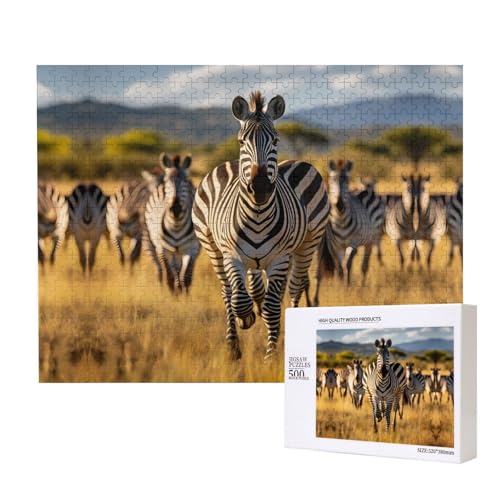 Herd Of Zebras Puzzles 500 Teile für Puzzle Holzpuzzle für Familie Freund Home Decor Wandkunst 50,4 x 38,1 cm von PHAYAH