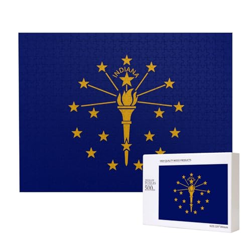 Indiana State Flag Puzzles 500 Teile für Puzzle, Holzpuzzle für Familie, Freunde, Heimdekoration, Wandkunst, 20,4 x 38,1 cm von PHAYAH