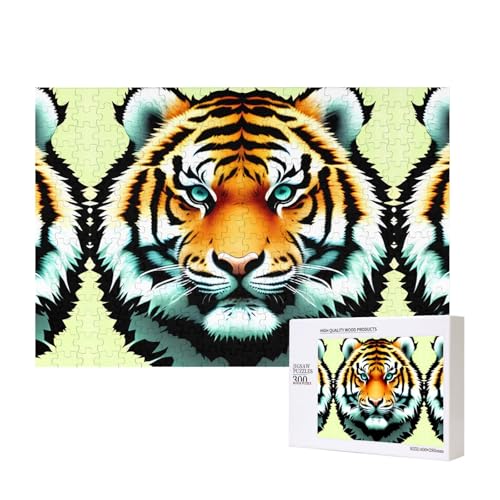 Little Fat Tiger Head Puzzles 300 Teile für Puzzle, Holzpuzzle für Familie, Freunde, Heimdekoration, Wandkunst, 15,7 x 27,9 cm von PHAYAH