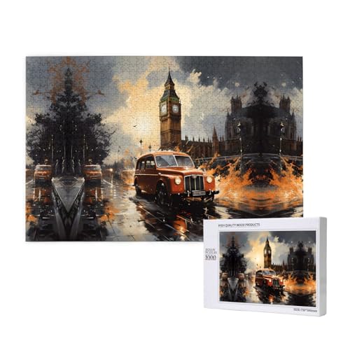 London Farbtaxi-Puzzle, 1000 Teile für Puzzle, Holzpuzzle für Familie, Freunde, Heimdekoration, Wandkunst, 29,5 x 50 cm von PHAYAH