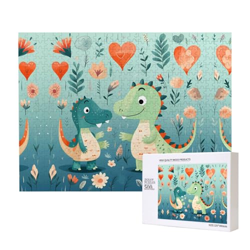 Lovely Little Dinosaurier-Baby-Puzzle, 500 Teile für Puzzle, Holzpuzzle für Familie, Freunde, Heimdekoration, Wandkunst, 20,4 x 38,1 cm von PHAYAH