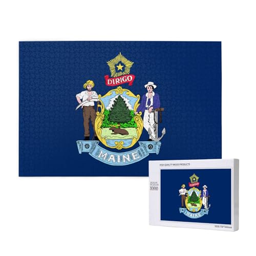 Maine State Flag Puzzles 1000 Teile für Puzzle Holzpuzzle für Familie Freund Home Decor Wandkunst 29,5 x 50 cm von PHAYAH