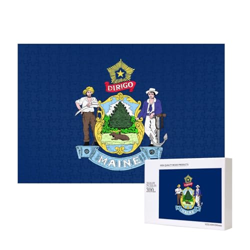 Maine State Flaggen-Puzzle, 300 Teile für Puzzle, Holzpuzzle für Familie, Freunde, Heimdekoration, Wandkunst, 15,7 x 27,9 cm von PHAYAH