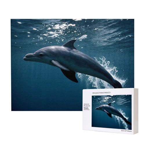 Meerestier-Delfin-Puzzle, 500 Teile für Puzzle, Holzpuzzle für Familie, Freunde, Heimdekoration, Wandkunst, 50 x 38 cm von PHAYAH