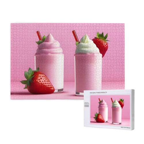 Niedliches Erdbeer-Milchshake-Puzzle, 1000 Teile, für Puzzle, Holzpuzzle für Familie, Freunde, Heimdekoration, Wandkunst, 75 x 50 cm von PHAYAH