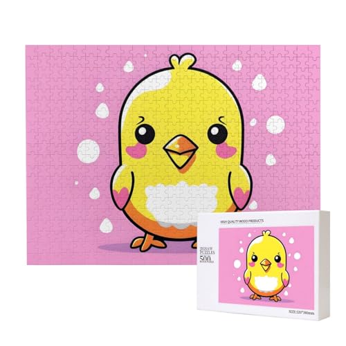 Niedliches Kawaii-Küken-Puzzle, 500 Teile für Puzzle, Holzpuzzle für Familie, Freunde, Heimdekoration, Wandkunst, 500 x 38 cm von PHAYAH