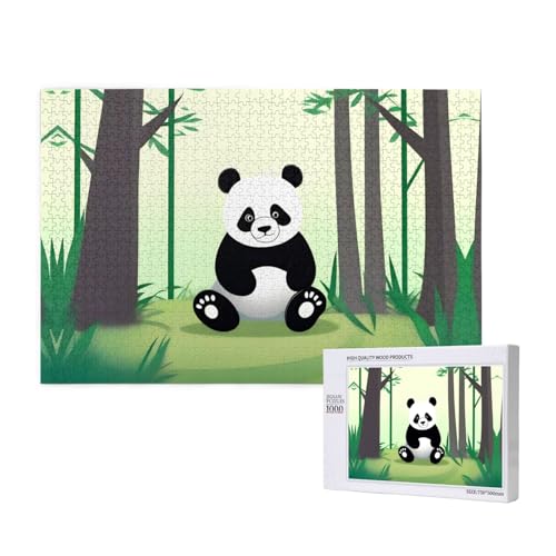 Niedliches Panda-Puzzle, 1000 Teile für Puzzle, Holzpuzzle für Familie, Freunde, Heimdekoration, Wandkunst, 75 x 50 cm von PHAYAH