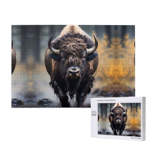 North American Bison Puzzles 1000 Teile für Puzzle, Holzpuzzle für Familie, Freunde, Heimdekoration, Wandkunst, 29,5 x 50 cm von PHAYAH