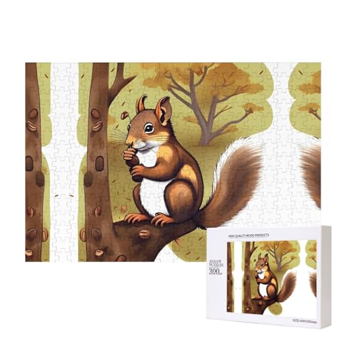 Nut-Eating Eichhörnchen-Puzzle, 300 Teile für Puzzle, Holzpuzzle für Familie, Freunde, Heimdekoration, Wandkunst, 15,7 x 27,9 cm von PHAYAH