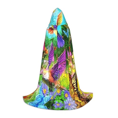 PHAYAH Frühlingsblumen-Schmetterlings-/Kolibri-Muster, Halloween, Erwachsene, Kapuzenmantel, Umhang, Damen, Herren, Halloween, Party, Cosplay, Kostüme, Größe S PHAYAH Frühlingsblumen-Schmetterlings-/Kolibri-Muster, Halloween, Erwachsene, Kapuzenmantel, Umhang, Damen, Herren, Halloween, Party, Cosplay, Kostüme, Größe S von PHAYAH