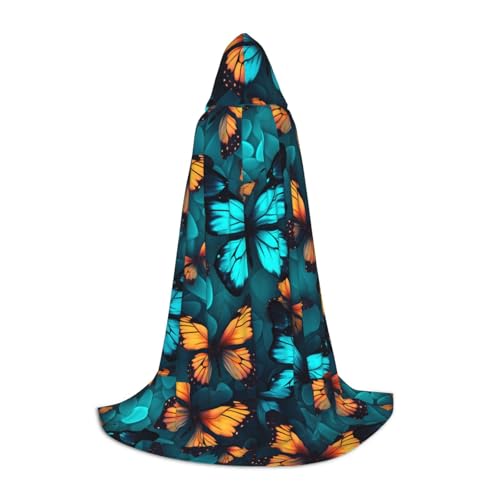 PHAYAH Kapuzenponcho mit Schmetterlingsmuster, Unisex, Weihnachts-Kapuzenpullover für Cosplay, Halloween, Kostüm, Party, Maskerade, Größe L, Orange und Blau PHAYAH Kapuzenponcho mit Schmetterlingsmuster, Unisex, Weihnachts-Kapuzenpullover für Cosplay, Halloween, Kostüm, Party, Maskerade, Größe L, Orange und Blau von PHAYAH