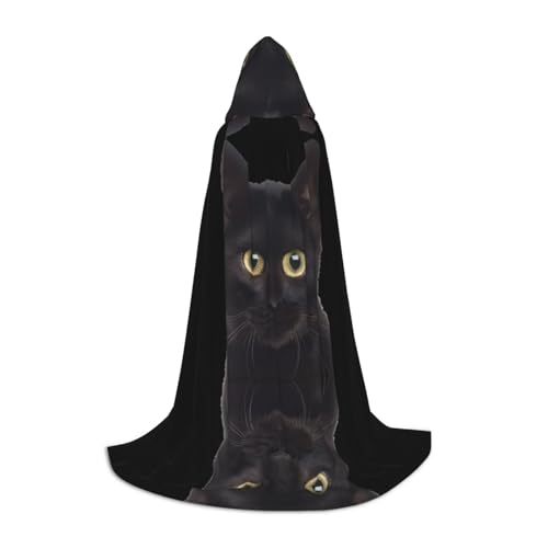 PHAYAH Schwarzer Kapuzenmantel mit niedlichem Katzenmuster, für Damen, Herren, Halloween, Party, Cosplay, Kostüme, Größe S PHAYAH Schwarzer Kapuzenmantel mit niedlichem Katzenmuster, für Damen, Herren, Halloween, Party, Cosplay, Kostüme, Größe S von PHAYAH