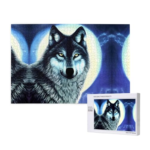 Phayah 1000 Teile Erwachsenenpuzzle Kinder Holzpuzzle Spielzeug DIY Kit Heimdekoration 75 x 50 cm Wolf unter Mond Muster Phayah 1000 Teile Erwachsenenpuzzle Kinder Holzpuzzle Spielzeug DIY Kit Heimdekoration 75 x 50 cm Wolf unter Mond Muster von PHAYAH