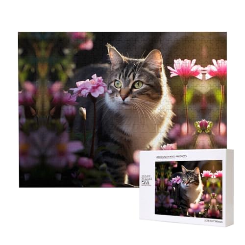 Phayah Blumen-Katzen-Puzzle, 500 Teile, für Puzzle, Holzpuzzle für Familie, Freunde, Heimdekoration, Wandkunst, 50,4 x 38,1 cm Phayah Blumen-Katzen-Puzzle, 500 Teile, für Puzzle, Holzpuzzle für Familie, Freunde, Heimdekoration, Wandkunst, 50,4 x 38,1 cm von PHAYAH