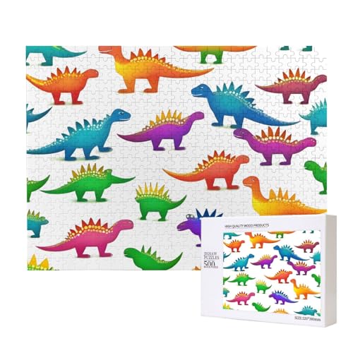 Phayah Bunte Dinosaurier-Puzzle, 500 Teile, für Puzzle, Holzpuzzle für Familie, Freunde, Heimdekoration, Wandkunst, 50,4 x 38,1 cm Phayah Bunte Dinosaurier-Puzzle, 500 Teile, für Puzzle, Holzpuzzle für Familie, Freunde, Heimdekoration, Wandkunst, 50,4 x 38,1 cm von PHAYAH