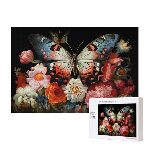 Phayah Hübsches Schmetterlings-Blumen-Puzzle, 300 Teile, für Puzzle, Holzpuzzle für Familie, Freunde, Heimdekoration, Wandkunst, 39 x 27 cm Phayah Hübsches Schmetterlings-Blumen-Puzzle, 300 Teile, für Puzzle, Holzpuzzle für Familie, Freunde, Heimdekoration, Wandkunst, 39 x 27 cm von PHAYAH