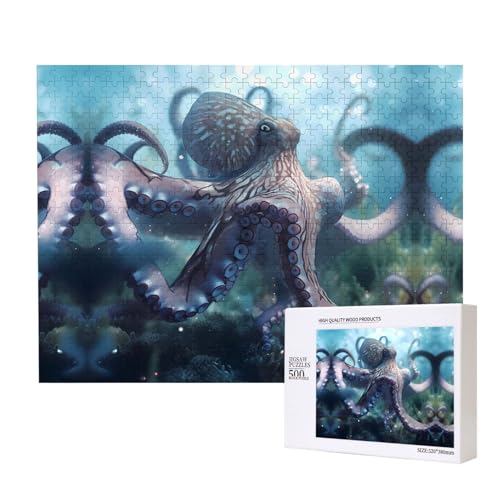 Phayah Riesiges Oktopus-Puzzle, 500 Teile für Puzzle, Holzpuzzle für Familie, Freunde, Heimdekoration, Wandkunst, 50,4 x 38,1 cm Phayah Riesiges Oktopus-Puzzle, 500 Teile für Puzzle, Holzpuzzle für Familie, Freunde, Heimdekoration, Wandkunst, 50,4 x 38,1 cm von PHAYAH
