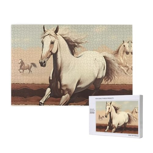 Prancing White Horse Puzzles 1000 Teile für Puzzle, Holzpuzzle für Familie, Freunde, Heimdekoration, Wandkunst, 29,5 x 50 cm von PHAYAH