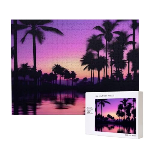 Purple Palm Grove Puzzles 500 Teile für Puzzle, Holzpuzzle für Familie, Freunde, Heimdekoration, Wandkunst, 500 x 38 cm von PHAYAH