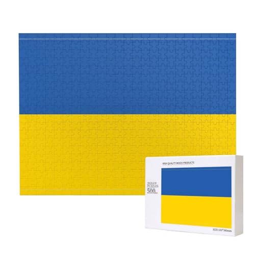 Puzzle Flagge der Ukraine, 500 Teile, Holzpuzzle für Familie, Freunde, Heimdekoration, Wandkunst, 20,4 x 38,1 cm von PHAYAH