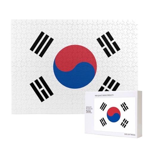 Puzzle mit Flagge der Republik Korea, 500 Teile, Holzpuzzle für Familie, Freunde, Heimdekoration, Wandkunst, 20,4 x 38,1 cm von PHAYAH