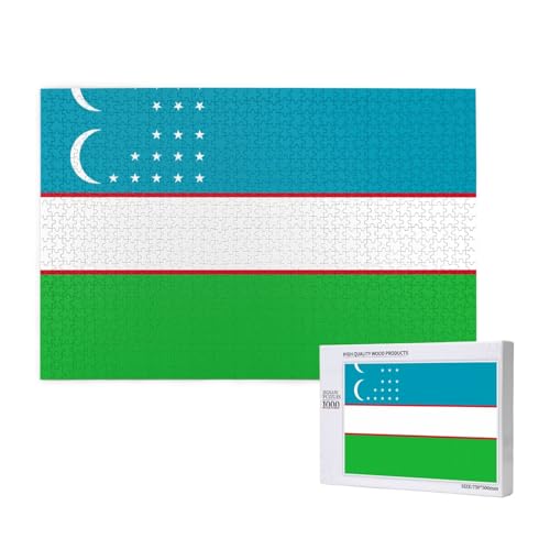 Puzzle mit Flagge der Republik Usbekistan, 1000 Teile, Holzpuzzle für Familie, Freunde, Heimdekoration, Wandkunst, 29,5 x 50 cm von PHAYAH