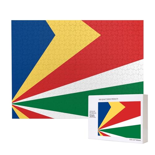 Puzzle mit Flagge der Seychellen, 500 Teile, Holzpuzzle für Familie, Freunde, Heimdekoration, Wandkunst, 20,4 x 38,1 cm von PHAYAH