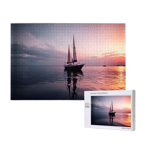 Puzzle mit Segelboot bei Sonnenuntergang, 1000 Teile, Holzpuzzle für Familie, Freunde, Heimdekoration, Wandkunst, 75 x 50 cm von PHAYAH