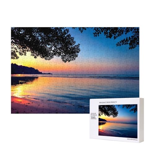 Puzzle mit Sonnenuntergang am Strand, 300 Teile, Holzpuzzle für Familie, Freunde, Heimdekoration, Wandkunst, 40 x 27 cm von PHAYAH