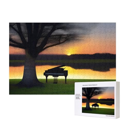 Puzzle mit Sonnenuntergang und P-Puzzle, 300 Teile, Holzpuzzle für Familie, Freunde, Heimdekoration, Wandkunst, 39 x 27 cm von PHAYAH