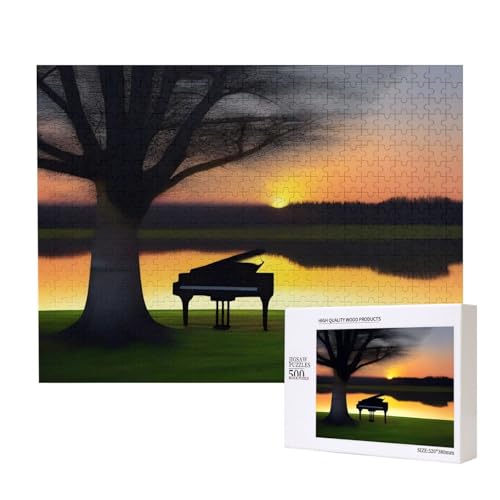 Puzzle mit Sonnenuntergang und P-Puzzle, 500 Teile, Holzpuzzle für Familie, Freunde, Heimdekoration, Wandkunst, 50 x 38 cm von PHAYAH